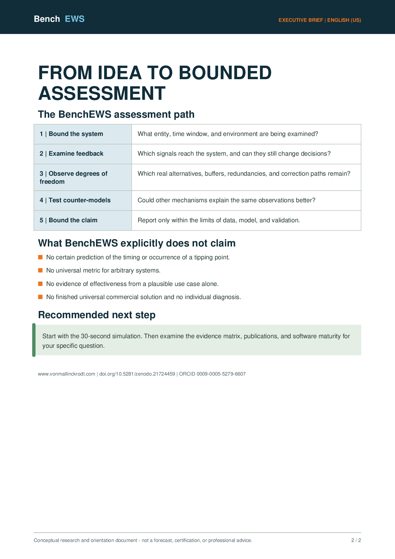 BenchEWS executive brief, page 2 of 2