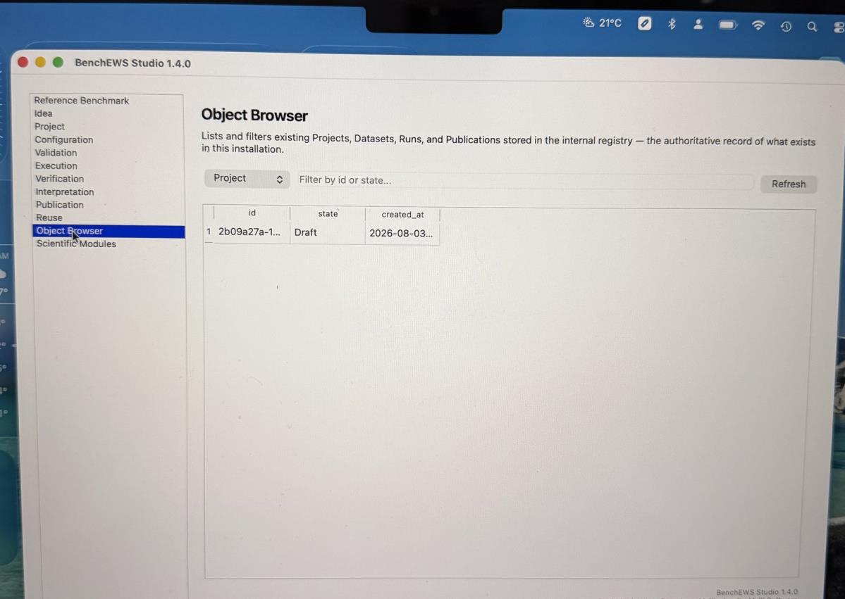 BenchEWS Studio 1.4.0 mit geöffnetem Object Browser